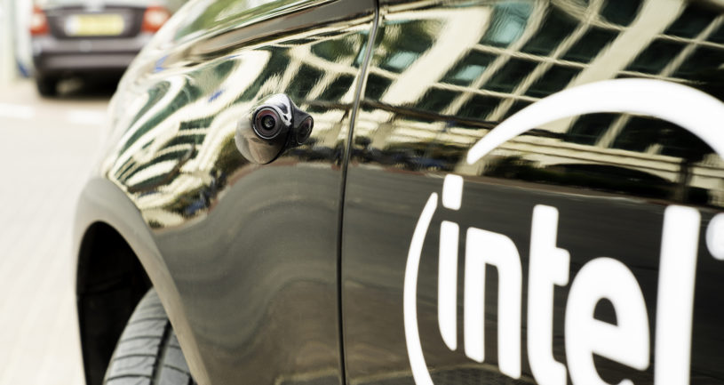 Discretely mounted, the 12 cameras offer a 360-degree configuration for long-range surround view and parking in the Intel Mobileye autonomous car. Intel and Mobileye, an Intel Company, announced on May 17, 2018, that they are testing the first cars in a 100-car autonomous vehicle fleet on the streets of Jerusalem to demonstrate Intel’s approach to making safe autonomous driving a reality. (Credit: Intel Corporation)