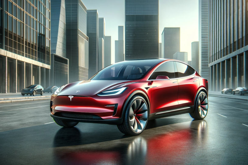 dalle-2024-01-25-07-05-27-design-a-possible-compact-crossover-vehicle-by-tesla-in-red-color-the-image-should-depict-a-sleek-futuristic-design-typical-of-tesla-cars-with-smoo