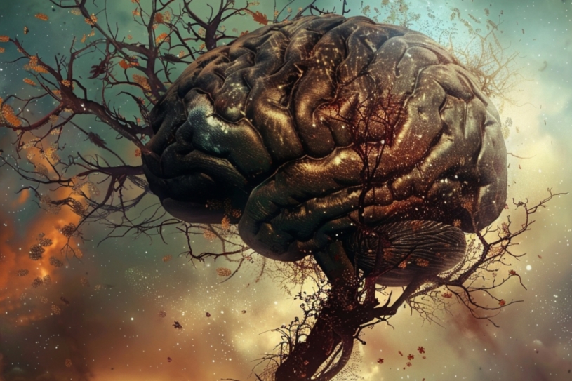 Mozek zasažený Alzheimerovou nemocí podle Midjourney