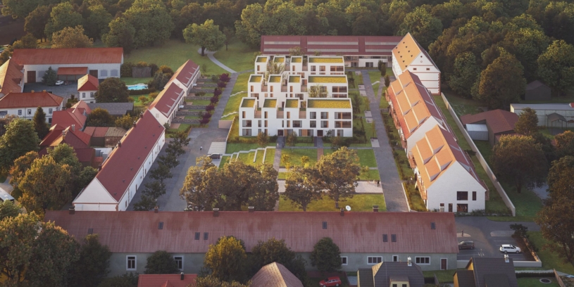 Architekti karlínského Fragmentu navrhli bytové domy ve Vinoři. Moderní bydlení obklopí bývalé chlévy