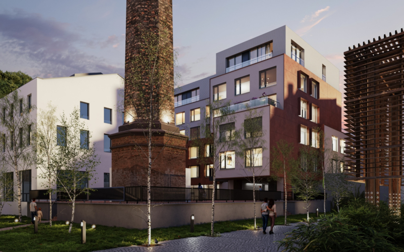 Moderní bydlení u industriálního komína. V Karlíně vzniknou nové byty i penthouse s vlastním výtahem