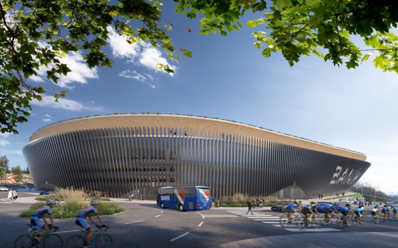 Jak by vypadal nový stadion Baníku, kdyby vyhrál návrh z Vídně? Pod střechou by měl vyhlídkovou plošinu