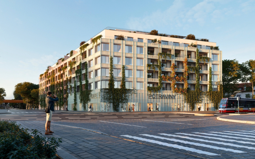 Bývala tu továrna, místo ní roste bytový dům. Ve vnitrobloku zůstala připomínka někdejšího komína