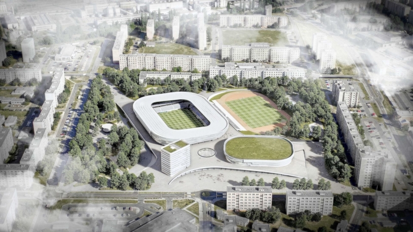 Moderní fotbalový stadion a hokejová hala hned vedle. Studenti navrhli proměnu areálu v Mladé Boleslavi