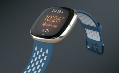 Product laydown photography for Fitbit Sense.
