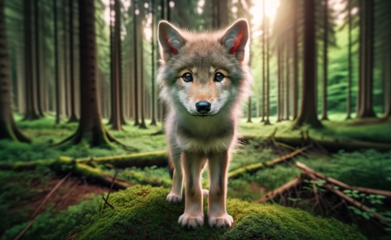 dalle-2024-01-23-12-35-06-a-refined-image-displaying-a-lone-wolf-in-a-forest-capturing-the-right-balance-of-cuteness-with-a-clear-emphasis-on-sadness-the-wolfs-appearance-is-copy
