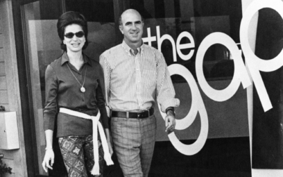 1969-doris-and-don-fisher-in-front-of-gap-store-bw-2