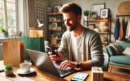 dalle-2024-07-09-10-36-04-a-person-shopping-online-looking-more-like-a-czech-individual-sitting-at-a-desk-with-a-laptop-open-displaying-an-e-commerce-website-the-scene-incl-copy